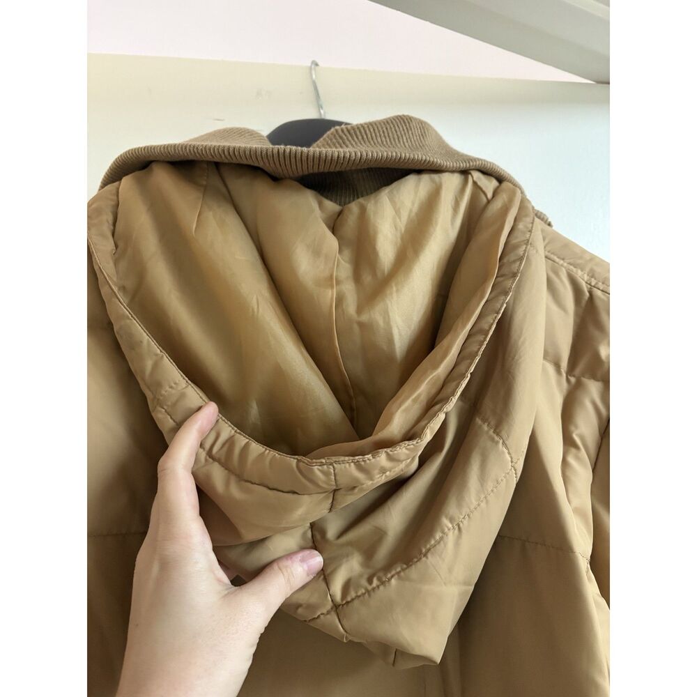 Vintage 90s Komitor Down Filled Long Puffer Jacket Tan Camel Winter Gorp Coat L - Picture 5 of 12